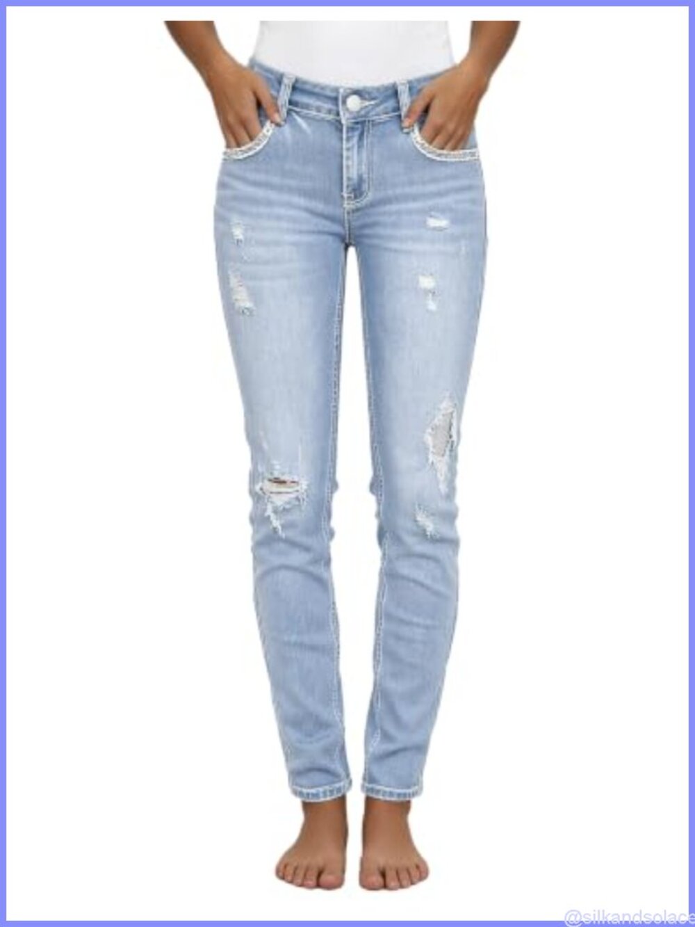 Mid Rise Ripped Curvy Skinny Stretch Denim Jeans Western Flap Pockets